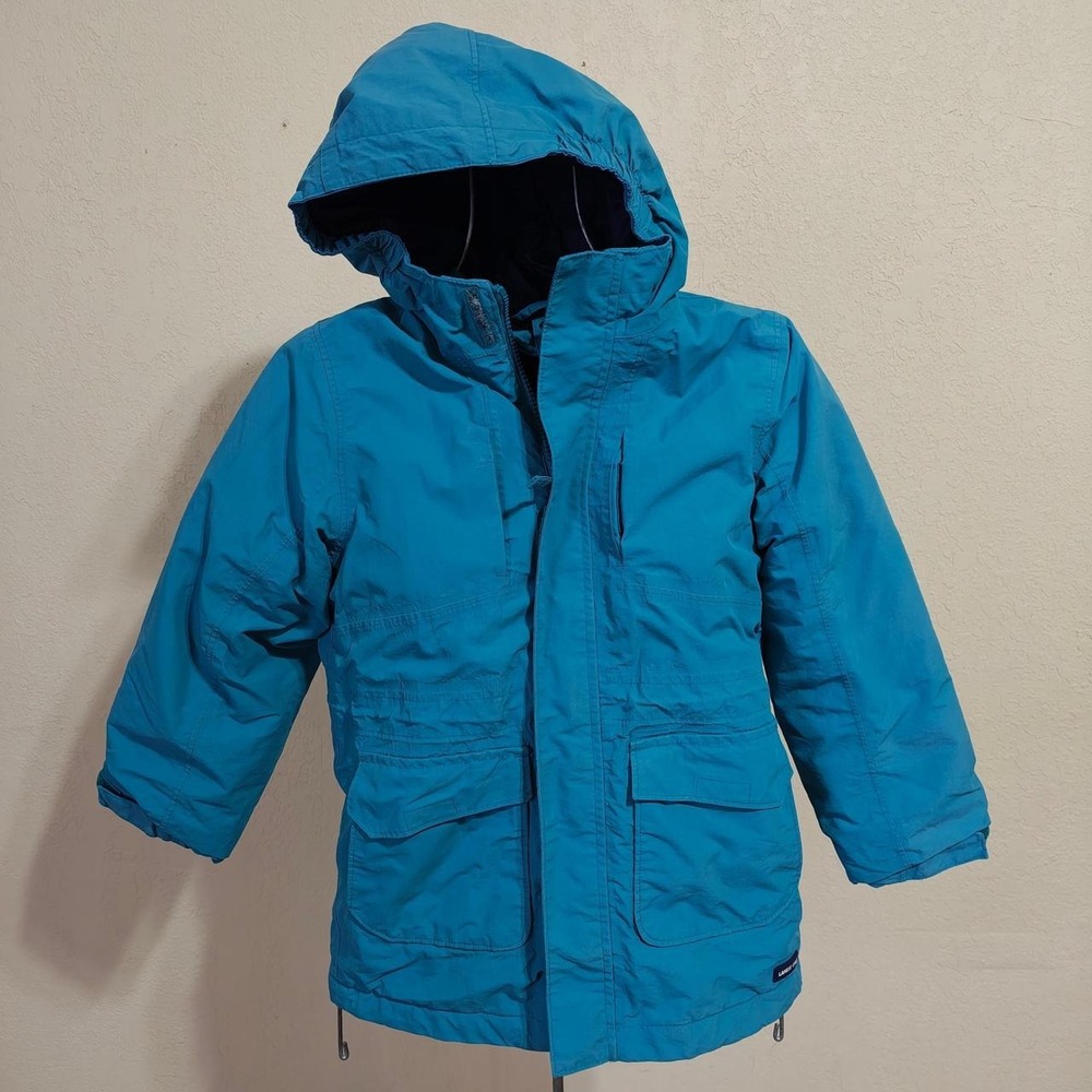 Lands End Mens Blue Rain Jacket Hooded Outdoor Parka Coat Small 6-7